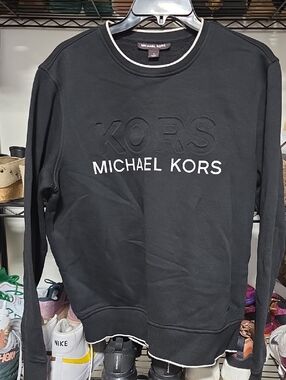 Michael Kors Black Crewneck Sweatshirt with White Logo Trim